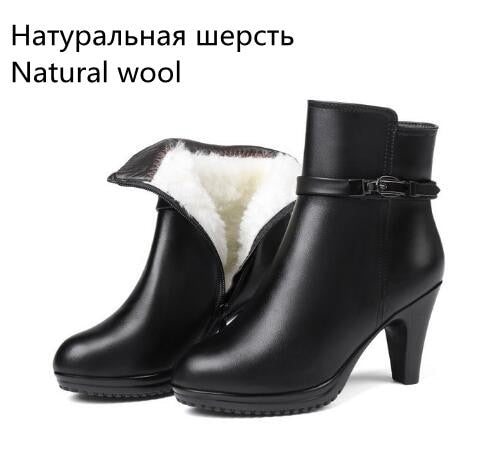 Rarove Women Ankle Boots 2022 New Genuine Leather Women Winter Boots Wool Warm Women Martn Boots High-heeled Women Snow Boots