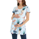Summer Print Floral Maternity Clothes Ropa Embarazada Tee Shirt Tops Pregnancy T-Shirt Casual Flattering Side Ruching for women