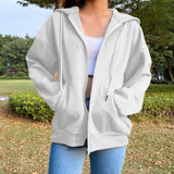 KANCOOL Fleece Brown Zip Up Sweatshirt Women Y2K Oversize Hoodies With Pockets Vintage 90s Long Sleeve Pullovers Plus Size