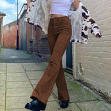 Y2K Skinny Flare Ripped Jeans Woman 90S Streetwear High Waist Pants Capris Denim Trouser Harajuku Brown Vintage Female