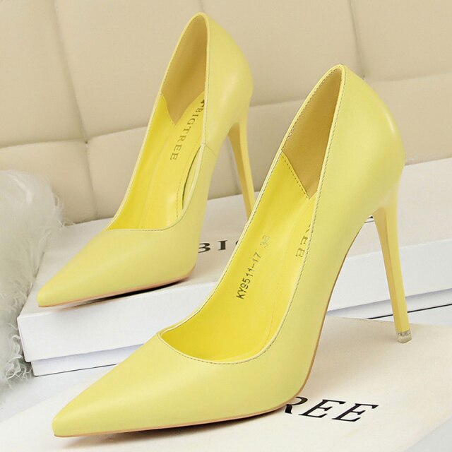 White Woman Pumps Pu Leather Shoes Women High Heels Stiletto Classics Pumps Pointed Toe Wedding Shoes Plus Size 43