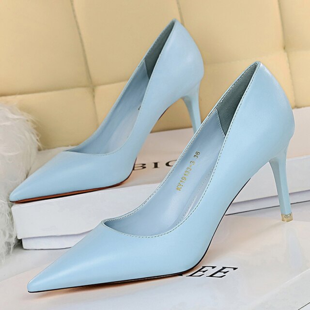 White Woman Pumps Pu Leather Shoes Women High Heels Stiletto Classics Pumps Pointed Toe Wedding Shoes Plus Size 43