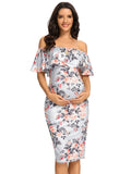 Rarove Polka Dot Ruffles Maternity Dresses Off Shoulder Pregnancy Dresses Ruffle Shoulderless Women Bodycon Dress Summer Pregnant