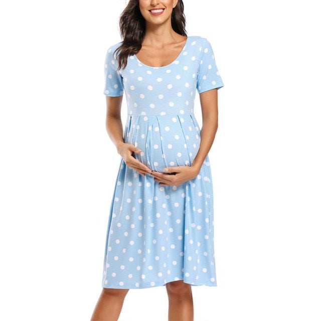 Rarove Women's Floral Short Sleeve Loose Maternity Dresses Pregnancy Clothes Summer Casual Soft Waist Pleated Print Knee Length Dress