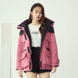 Pocket Worker Hooded Short Down Jacket Women Thermal Feather Strap Casaul Down Parka Female Puffy White Winter Coat