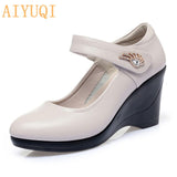 Women's Shoes Platform Wedge 2021 New Women's Autumn Shoes High Heel Fashion Mid-aged Shallow Mouth Mother Shoes