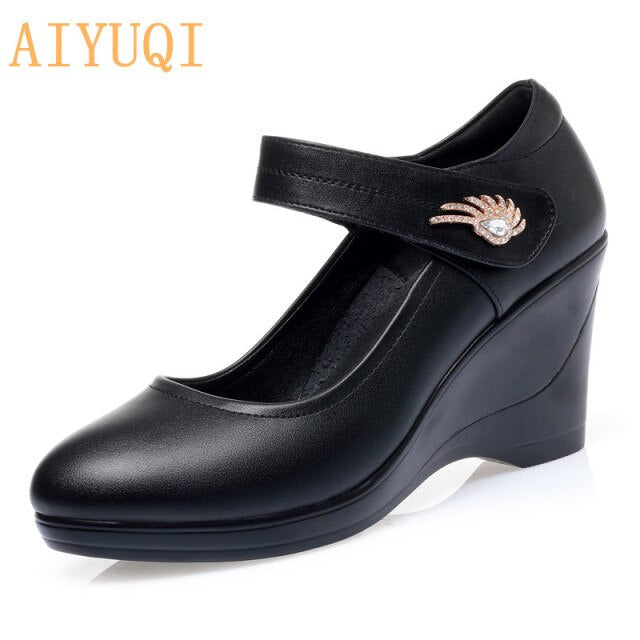 Women's Shoes Platform Wedge 2021 New Women's Autumn Shoes High Heel Fashion Mid-aged Shallow Mouth Mother Shoes