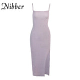 Nibber Fashion Solid Color Long Suspender Knitted Dress Slit Slim Design Casual Street Women Robe Commuter 0uting Vacation Wear