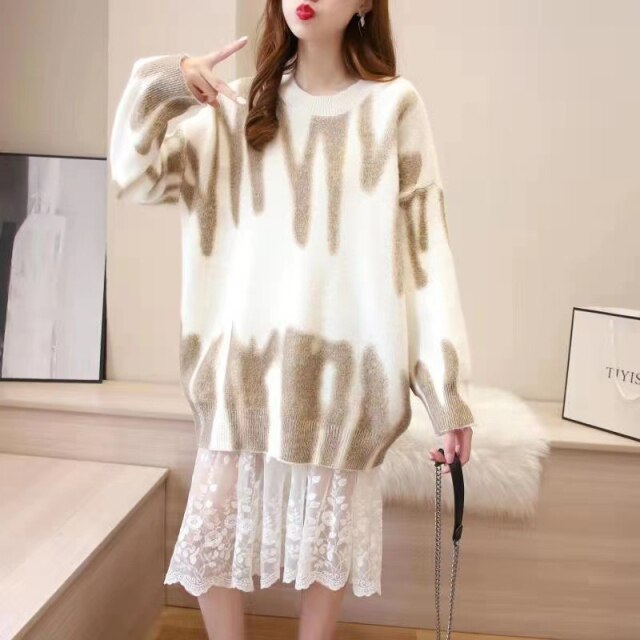 Rarove Shyloli Women High Street Loose-fifting Lantern Long Sleeve O-neck Pollover Sweater 2023 New Fashion Autumn Pollover Sweater