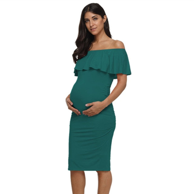 Ruffle Green Off Shoulder Maternity Dress Women Dress Elegant Pregnancy Bodycon Dresses Womens Clothing Photography Vestido