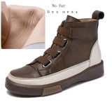 Women winter Shoes Flat Genuine Leather 2022 Antique  Color Matching Front Tie Ladies Boots Trend Girl Student Shoes