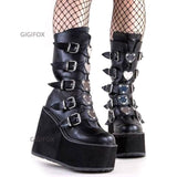 Rarove Christmas Gift Brand Design Big Size 43 Black Gothic Style Cool Punk Motorcycles Boots Female Platform Wedges High Heels Calf Boots Women Shoes