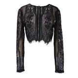 Rarove New Spring Summer Black Lace Blouse Women Tops Hollow Out Shirt Long Sleeve Blouse Sexy Lady OL Office Lady Clothings
