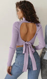 Autumn Women&#39;s Knitted Turtleneck Short Sweater Sexy Backless Lace-up Hollow Bodycon Slim Pullover Female Top 2022 Fashion New