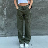 Rarove Brown Vintage Baggy Jeans Women 90s Streetwear Pockets Wide Leg Cargo Pants Y2K Low Waist Straight Denim Trousers 2023
