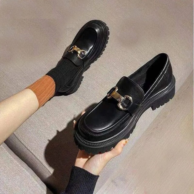 Rarove 2023 British Black Shoes for Women Fashion Lace Up Women Casual Shoes Low Ladies Comfortable Leather Shoes Zapatillas Mujer
