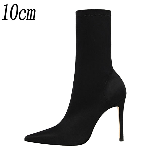 2022 New Socks Boots Fashion Ankle Boots For Women Boots Balck Pointed Toe Elastic Heels Shoes Fetish Autumn Winter Female Shoes