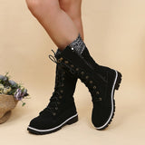 Christmas Gift 2021 Women Winter Buckle Lace Knitted Mid-calf Boots Low Heel Round Toe Boots Top Quality Winter Warm Boots Women Botas De Mujer