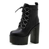 Ankle Knight Boots High Heels Shoes For Nightclub Thick Heel Platform Boots Cool Black Punk Girls Footwear High Quality