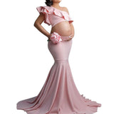 Hot Maternity mermaid tail Skirt Set For Photography one shoulder Ruffles crop top Pregnancy Photography Props trumpet Skirt set