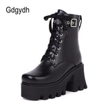 Big Size 43 Platform Boots Gothic Style Shoelace Zipper Extreme High Block Heels Comfy Walking Motorcycles Boots Women