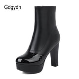 European And American Fashion High Heel Leather Ankle Boots Womens Platform Heels Office Lady Shoes Patchwork Plus Size