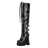 Gothic INS Over The Knee Boots High Heels Platform Patent Leather Bar Belt Buckle Street Cool Modern Boots Women Zipper