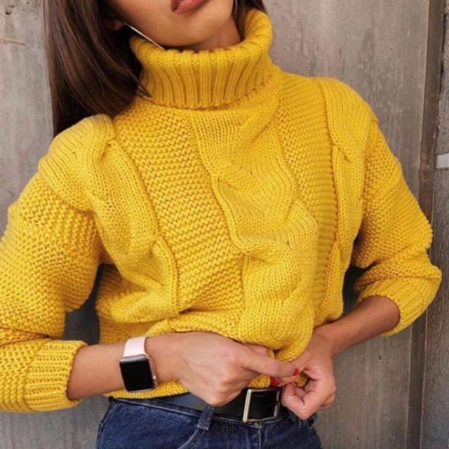 Autumn Turtleneck Pullover Sweaters Winter Short Sweater Women Knitted Casual Soft Jumper Fashion Long Sleeve Tops Femme
