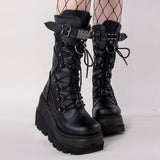 Rarove Gothic Punk Street Women Ankle Boots Platform Wedges High Heels Short Boots New Fashion Design Rivet Cosplay Shoes