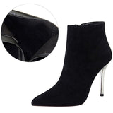 Pointed Toe Women Ankle Boots Suede Black Boots Women Stiletto High-heel Boots Short Plush Autumn Winter Boots