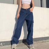 Rarove Wide Leg Jeans Women Cargo Pants Plus Size White Pockets Woman Jeans High Waist Streetwear Demin Straight Pants Casual