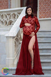 New Fancy Lace Maternity Dresses For Photo Shoot Sexy Split Side Pregnancy Dress Maxi Gown Long Pregnant Women Photography Props