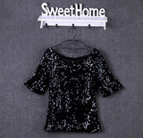 New 2022 Fashion Women Sexy Loose Off Shoulder Sequin Glitter Blouses Summer Casual Shirts Vintage Blouse Party Tops S-5XL