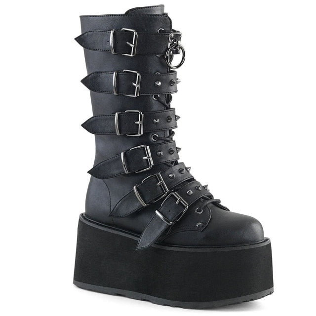 Rarove Back to school Big Size 43 Gothic Style Black Wedges High Heels Platform Trendy Cool Autumn Winter Motorcycles Boots Shoes Women Footwear