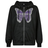 Butterfly Pattern Hoodie Sweatshirt Women Oversized Zip Up Aesthetic Loose Long Sleeve Hoodies Plus Size Jacket Top