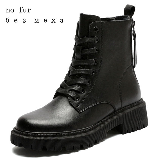 Martin Boots Women Genuine Leather 2022 Autumn Winter New Women Boots Thick-soled Student Casual women&#39;s boots