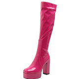 Rarove Luxury Designer Platform Block High Heels Women Mid Calf Boots Fashion Candy Color Zipper Goth Ladies Shoes