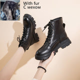 Women's Martin Boots Genuine Leather 2022 New Autumn Lace-up Motorcycle Boots Ladies British Style Women's Ankle Boots