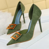 Red Green Black Woman Pumps Metal Square Buckle Women Heels Sexy Banquet Shoes Pointed Toe Stiletto Plus Size 43
