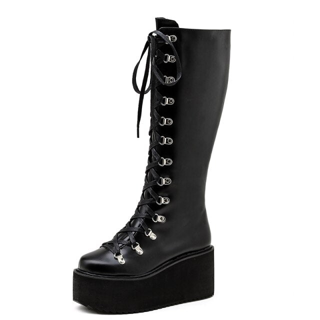 Rarove-Halloween Dressing October outfit ideas Fall Outfits  -Fall Outfits Fall&Winter Shoes Christmas Gifts 2024 New Ladies Knee High Boots Wedges Shoes Lace Up Darkness Girls Platform Boots Winter Punk Gothic Zipper Drop Ship