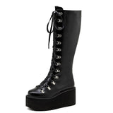 2022 New Ladies Knee High Boots Wedges Shoes Lace Up Darkness Girls Platform Boots Winter Punk Gothic Zipper Drop Ship