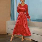 RAROVE, Valentine's Day gift Fashion Women Satin Dress Belted 2024 Autumn Sexy Puff Sleeve V Neck Elegant Party Vestidos Casual Long Shirt Robes Femme