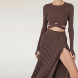 Rarove Fall outfits 2022 Chic Knitted Two Piece Dresses Sets Women Casual Bandage Cropped Tops And Button Split Skirt Suits Y2K Fall Matching Set Outfits