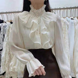 Rarove Spring Autumn Basic Shirts Blouses Women Fashion Long Sleeve Elegant Office Lady Work Solid White Ruffled Chic Tops Blusas