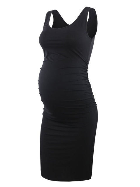 LIU&QU Maternity Women Dress Pregnancy Dresses Mama Clothes Flattering Side Ruching Scoop Neck Pregnant Womens Clothing S-XL