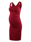 LIU&QU Maternity Women Dress Pregnancy Dresses Mama Clothes Flattering Side Ruching Scoop Neck Pregnant Womens Clothing S-XL