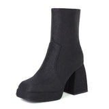 Thick Sole Chunky High Heel Boots Women Square Toe Ankle Botas Autumn British Style Short Modern Boots Female Hoof Heels