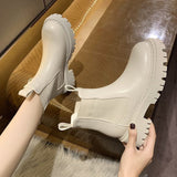 Rarove Christmas Gift  New Chunky Boots Fashion Platform Women Ankle Female Sole Pouch Ankle Botas Mujer Round Toe Slip-On Botas Altas Mujer