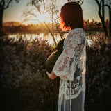 Boho Maternity Photography Kimono Dresses Crochet Lace Pregnancy Photo Shoot Dress See Through