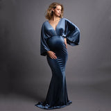 2022 Winter Velvet Boho Maternity Long Dress For Photo Shoot Bohemian Maternity Velvet Photography Body-con Dress V-neck